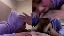 Sepongan Tante Jilbab Ungu, Bibirnya Merah Basah Kangen Dijilat.